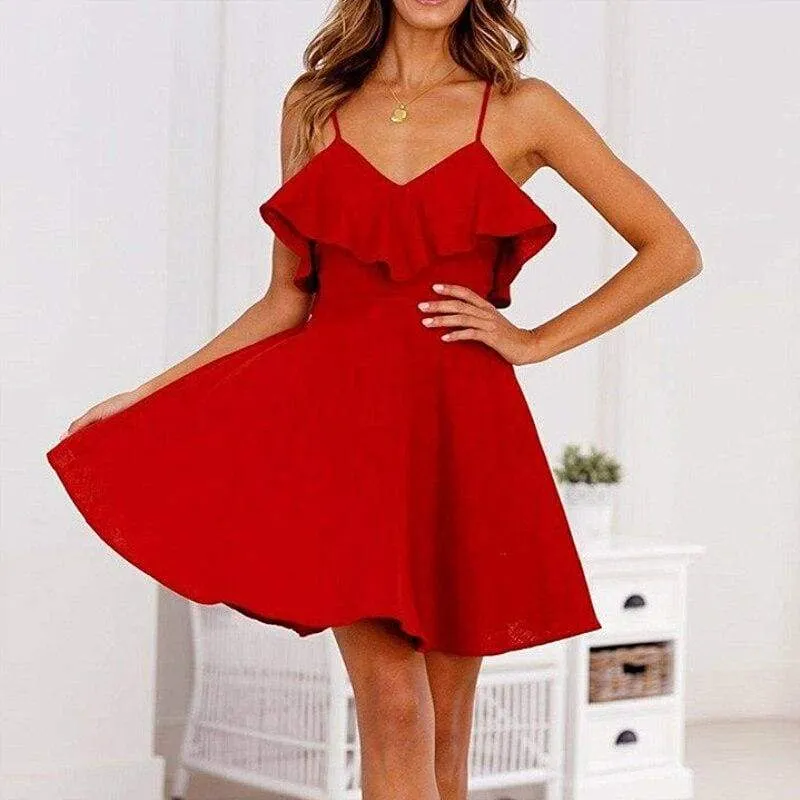 FashionSierra - Women's Boho Floral Chiffon Sleeveless Ladies Backless Summer Party Evening Beach Short Mini Dress Sundress
