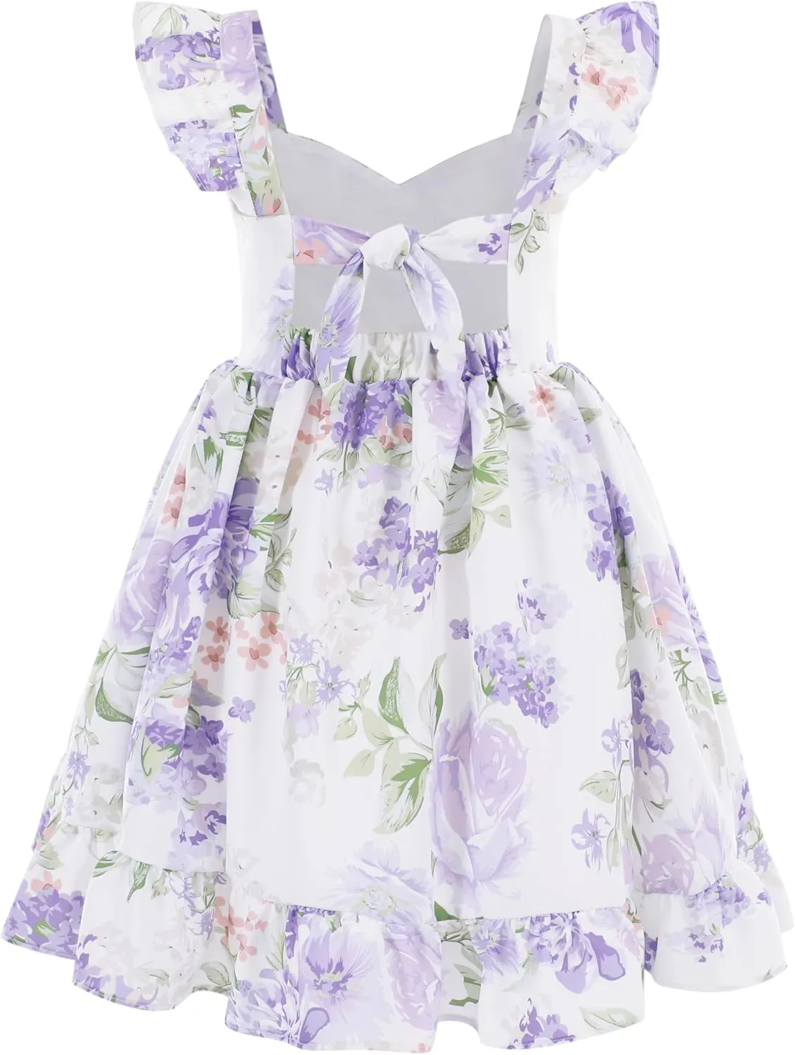 Flofallzique Summer Girls Floral Dress Ruffle Sleeve Tie Back Vintage Toddler Birthday Tea Party Dresses