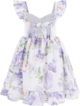 Flofallzique Summer Girls Floral Dress Ruffle Sleeve Tie Back Vintage Toddler Birthday Tea Party Dresses