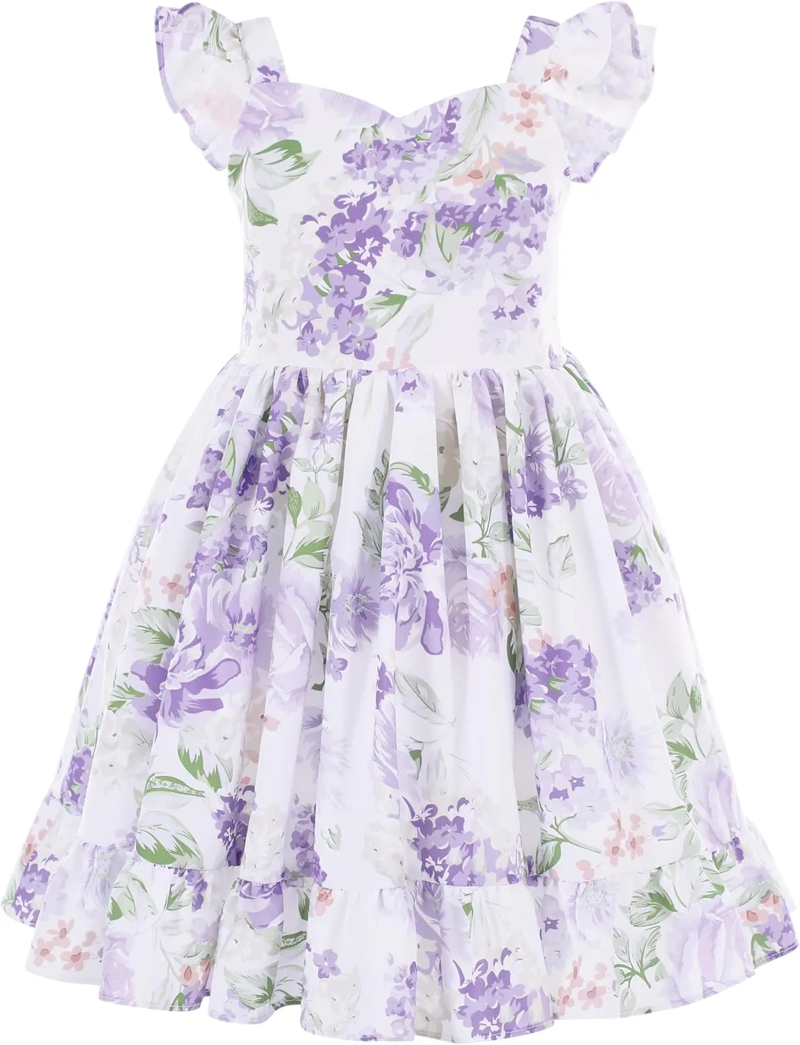 Flofallzique Summer Girls Floral Dress Ruffle Sleeve Tie Back Vintage Toddler Birthday Tea Party Dresses