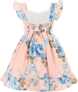 Flofallzique Summer Girls Floral Dress Ruffle Sleeve Tie Back Vintage Toddler Birthday Tea Party Dresses