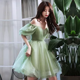 Green Tulle Short Prom Dress Short Sleeves Homecoming Dress 173