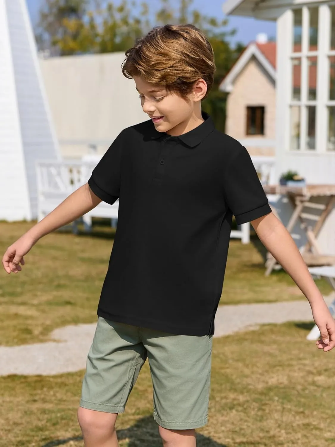 Haloumoning Boys Short Sleeve Pique Polo Shirt School Uniform Shirts for Kids 5-14 Years