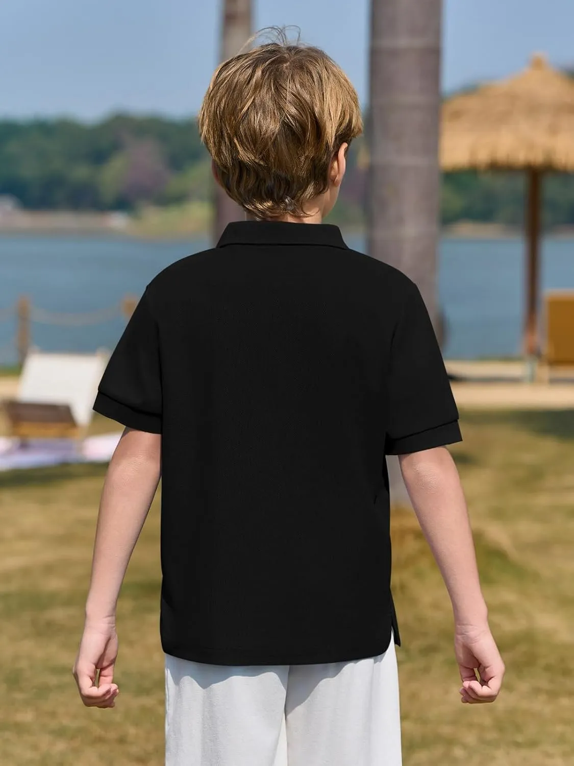 Haloumoning Boys Short Sleeve Pique Polo Shirt School Uniform Shirts for Kids 5-14 Years