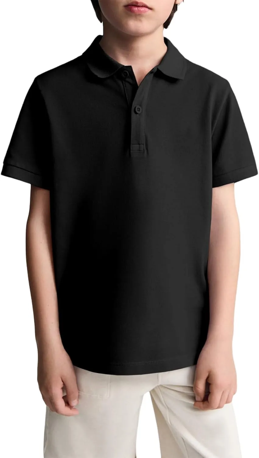 Haloumoning Boys Short Sleeve Pique Polo Shirt School Uniform Shirts for Kids 5-14 Years