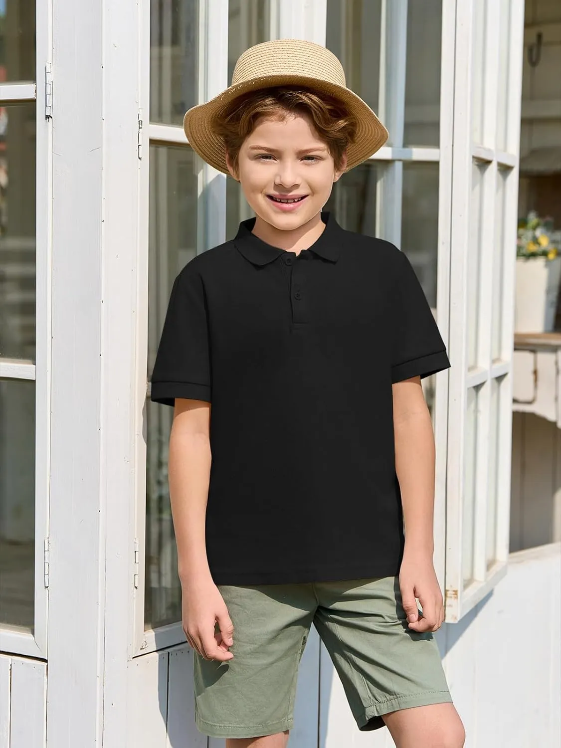 Haloumoning Boys Short Sleeve Pique Polo Shirt School Uniform Shirts for Kids 5-14 Years