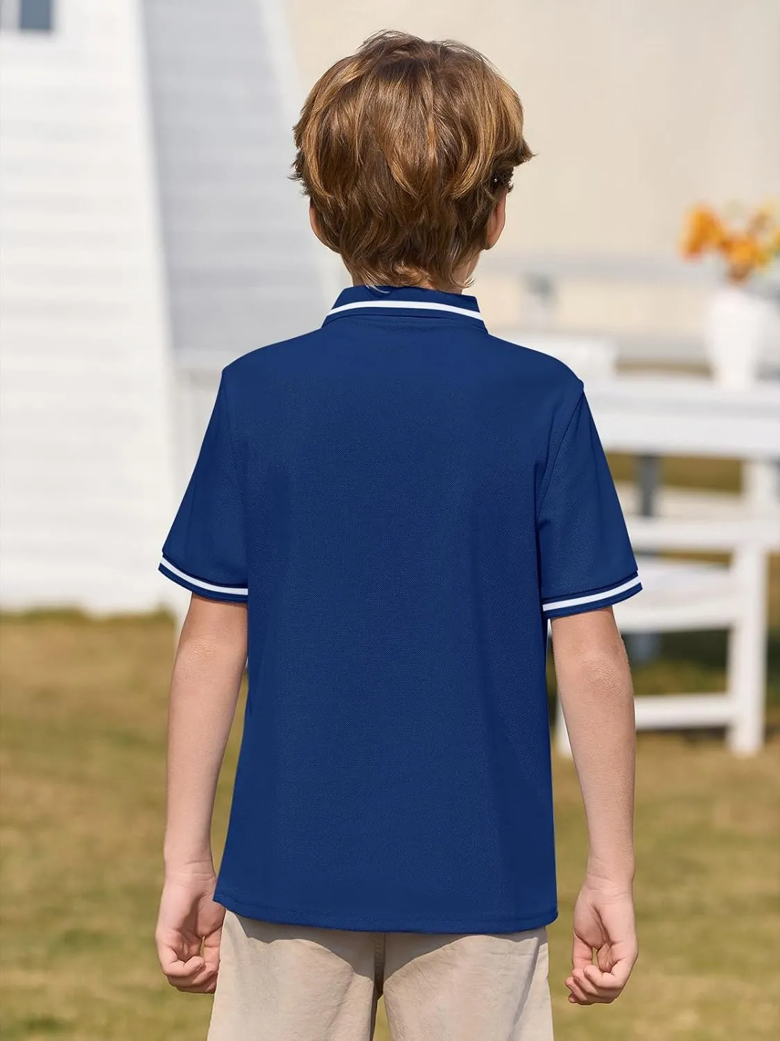 Haloumoning Kids Boys Short Sleeve School Uniform String Pique Polo Shirts 5-14 Years