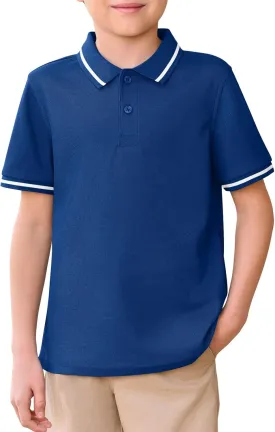 Haloumoning Kids Boys Short Sleeve School Uniform String Pique Polo Shirts 5-14 Years