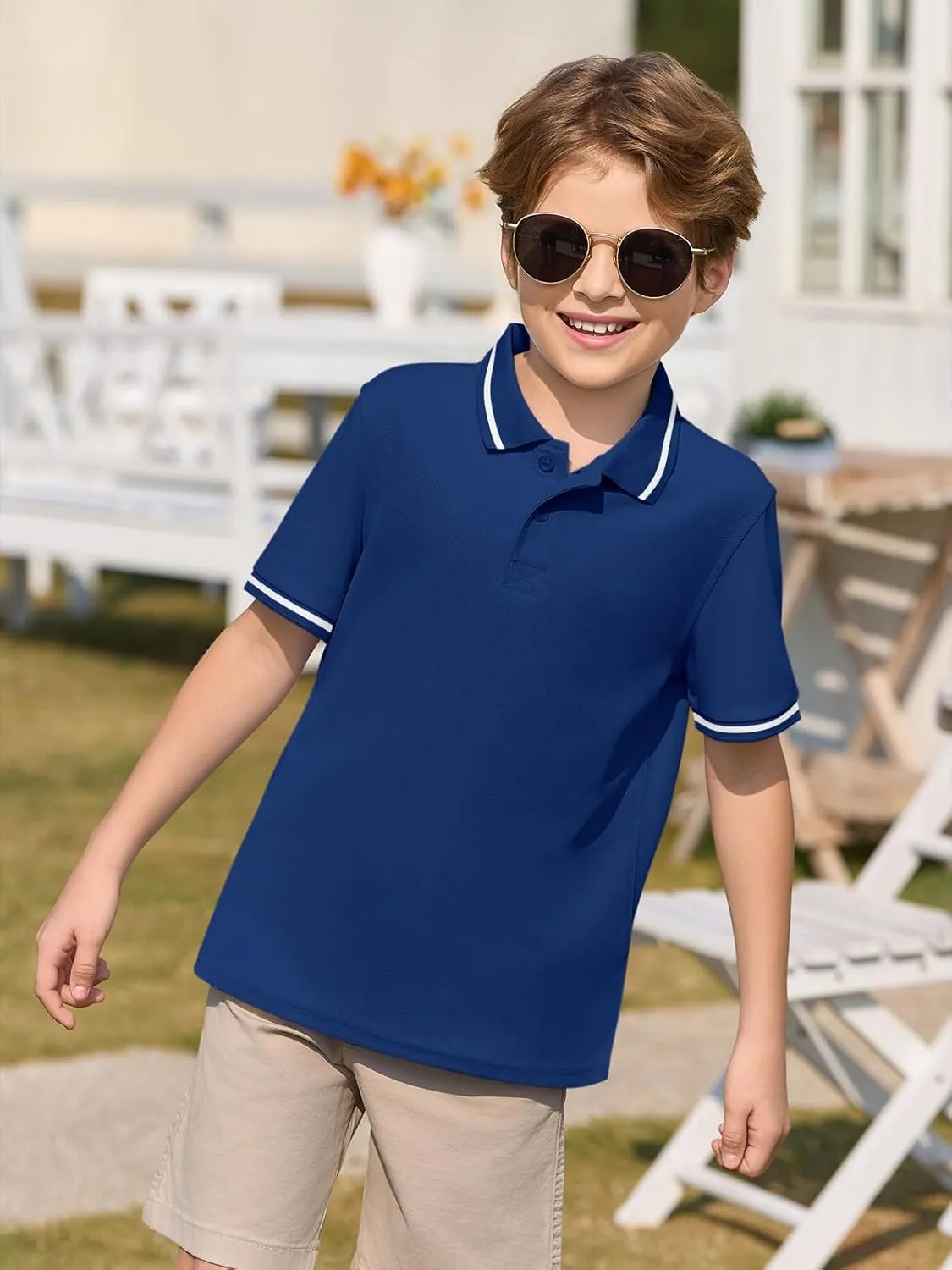 Haloumoning Kids Boys Short Sleeve School Uniform String Pique Polo Shirts 5-14 Years