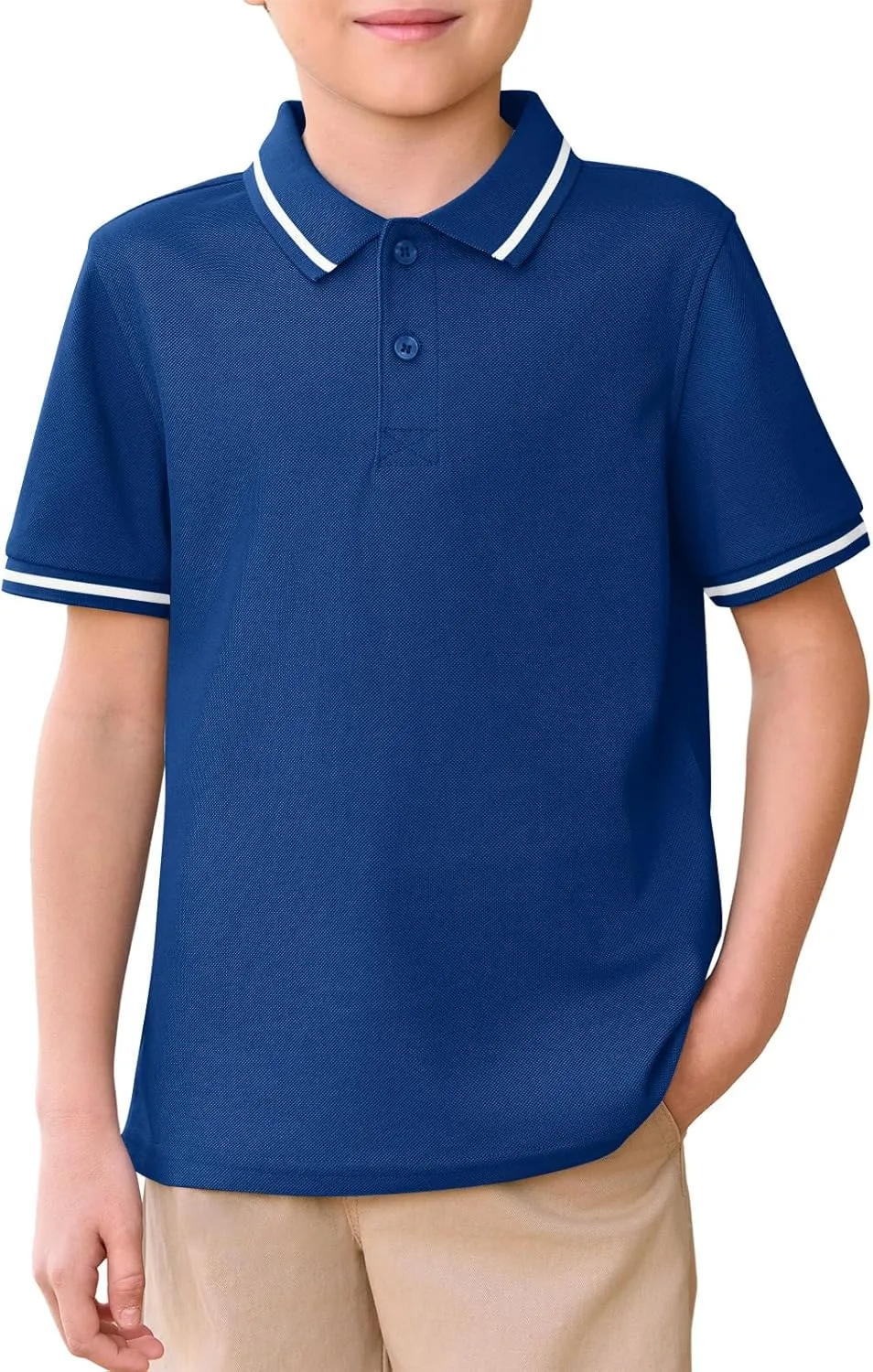 Haloumoning Kids Boys Short Sleeve School Uniform String Pique Polo Shirts 5-14 Years