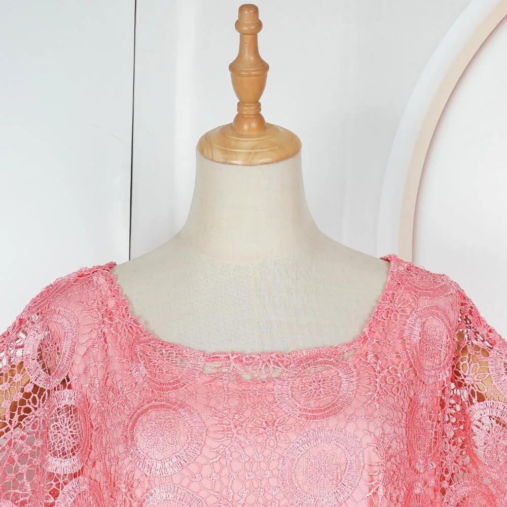 HD Women's Solid Color Lace Kaftan Dress Embroidery Rhinestone Evening Party Gown Plus Size