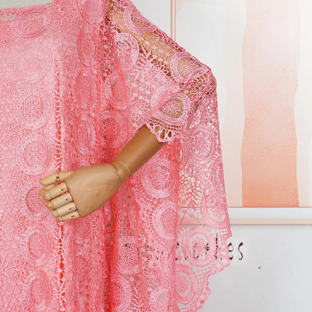 HD Women's Solid Color Lace Kaftan Dress Embroidery Rhinestone Evening Party Gown Plus Size