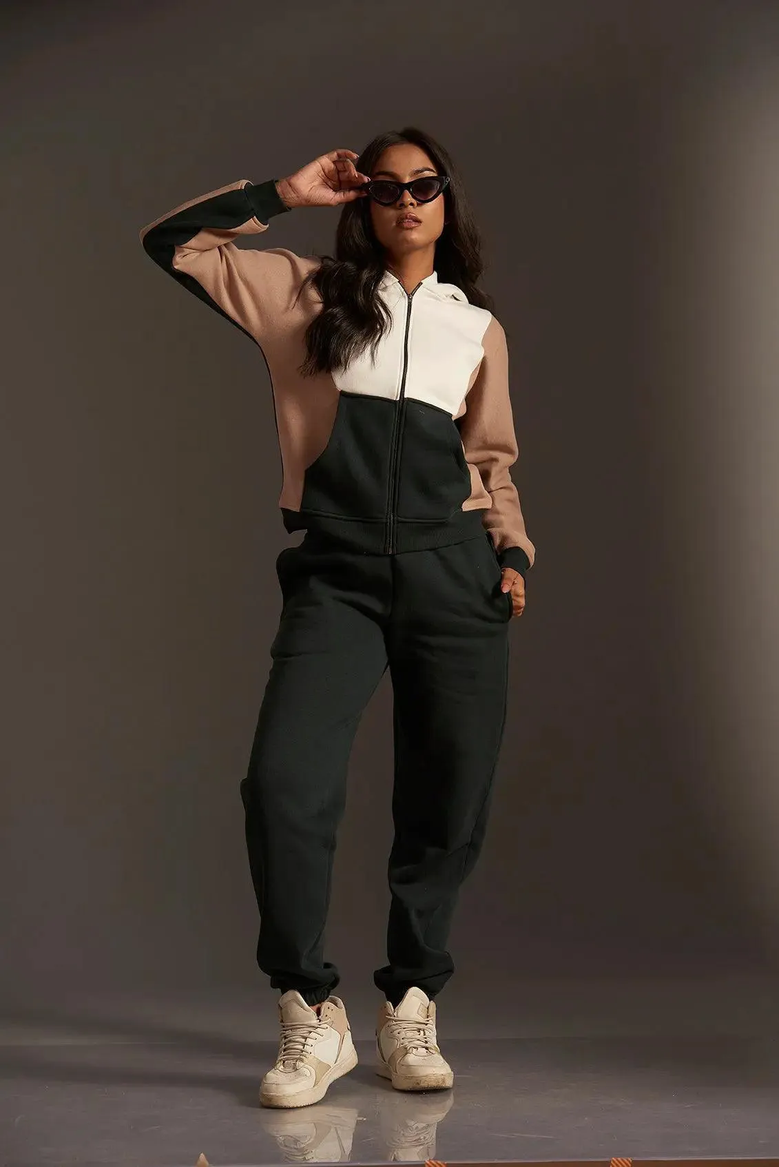 Homeist Colour Block Zipper Sweatshirt
