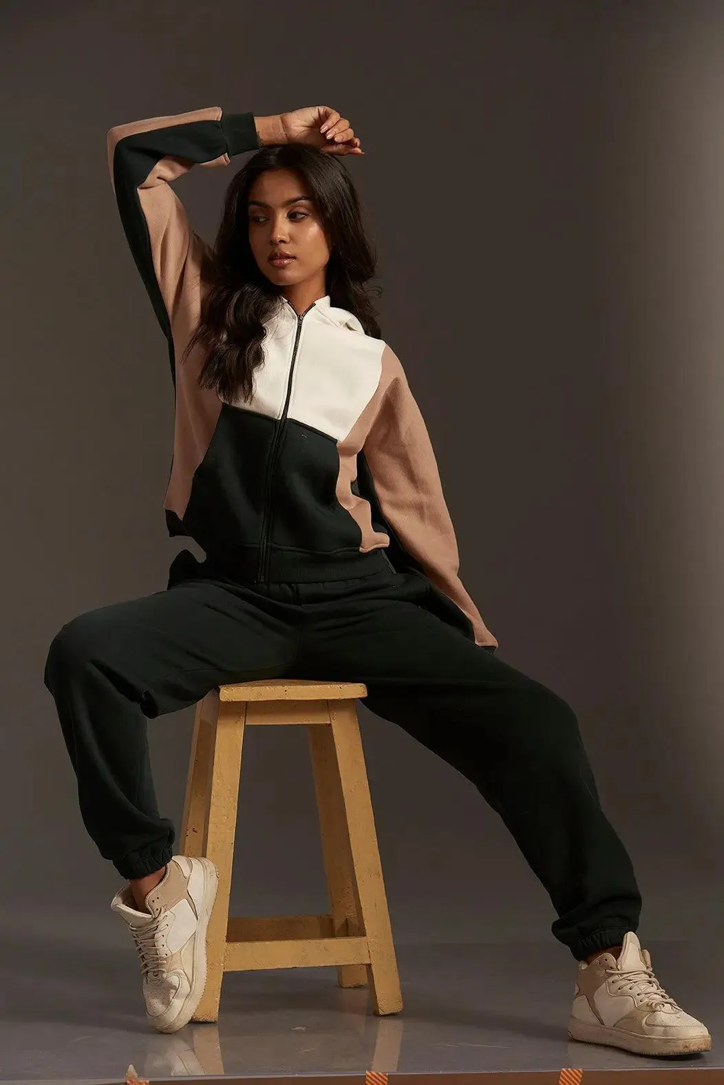 Homeist Colour Block Zipper Sweatshirt