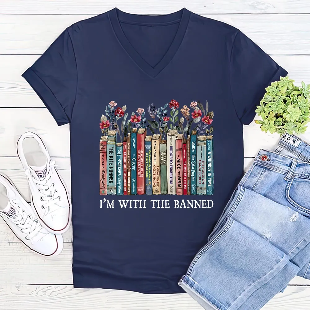 I'm With The Banned Book Lovers Gift Women's V-neck T-shirt TSVB546