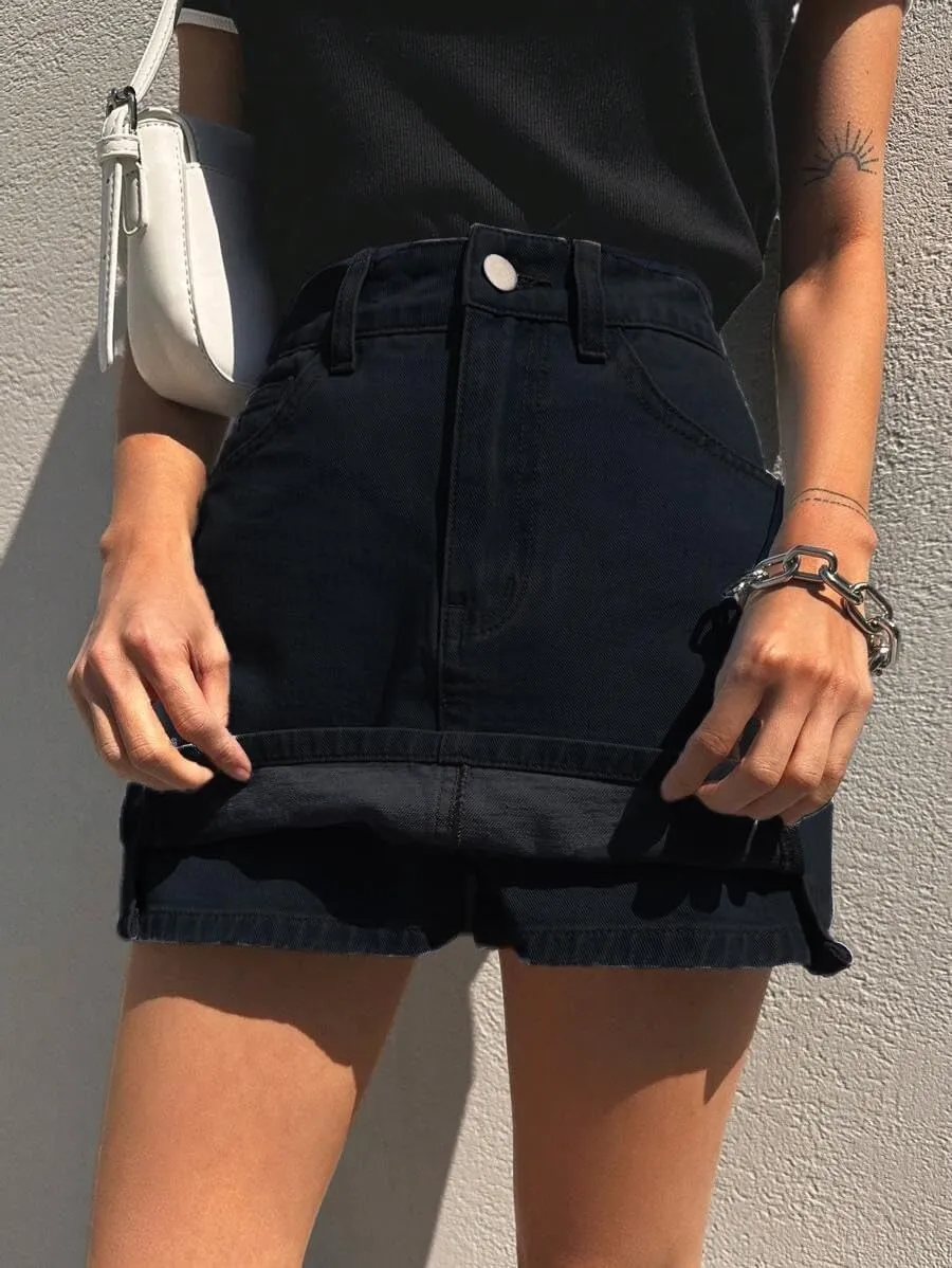 Jean Skorts for Woman Trendy High Waisted Stretchy Y2k Mini Skirt Denim Shorts Skort