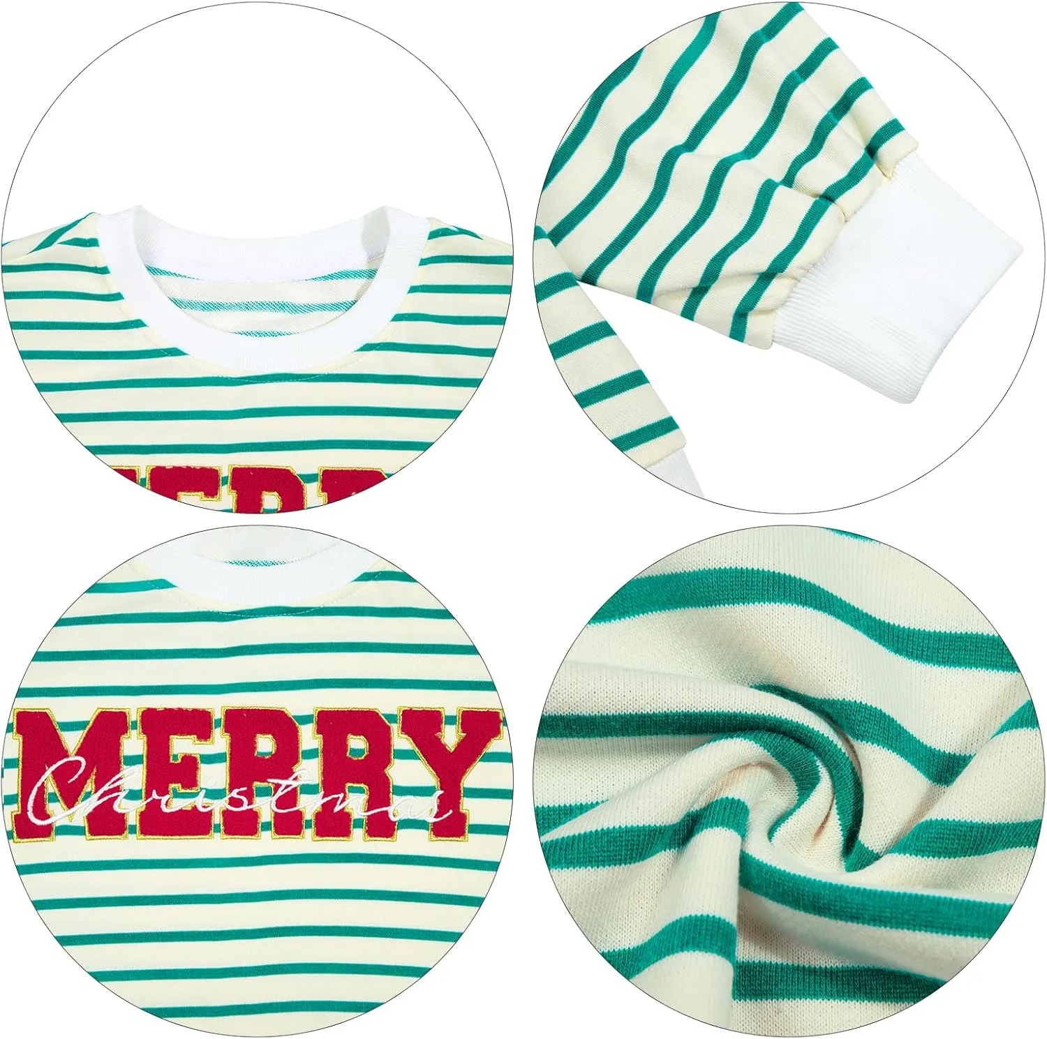 KIDDAD Christmas Sweatshirts for Women Glitter Patch Merry Christmas Letter Print Sweater Embroidered Striped Pullover Tops