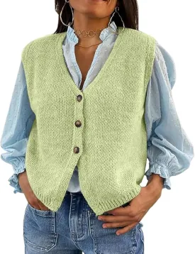 Knit Sweater Vest for Women V Neck Button Down Sleeveless Crop Knit Cardigan Open Front Sweater Vest Going Out Top