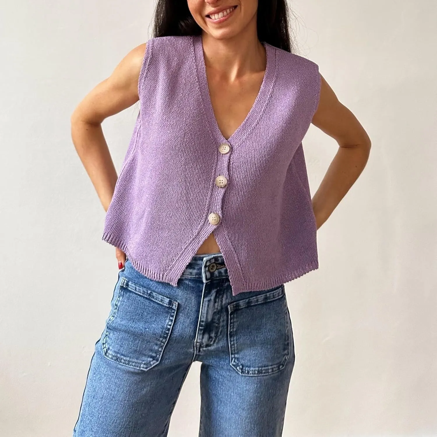Knit Sweater Vest for Women V Neck Button Down Sleeveless Crop Knit Cardigan Open Front Sweater Vest Going Out Top
