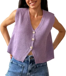 Knit Sweater Vest for Women V Neck Button Down Sleeveless Crop Knit Cardigan Open Front Sweater Vest Going Out Top