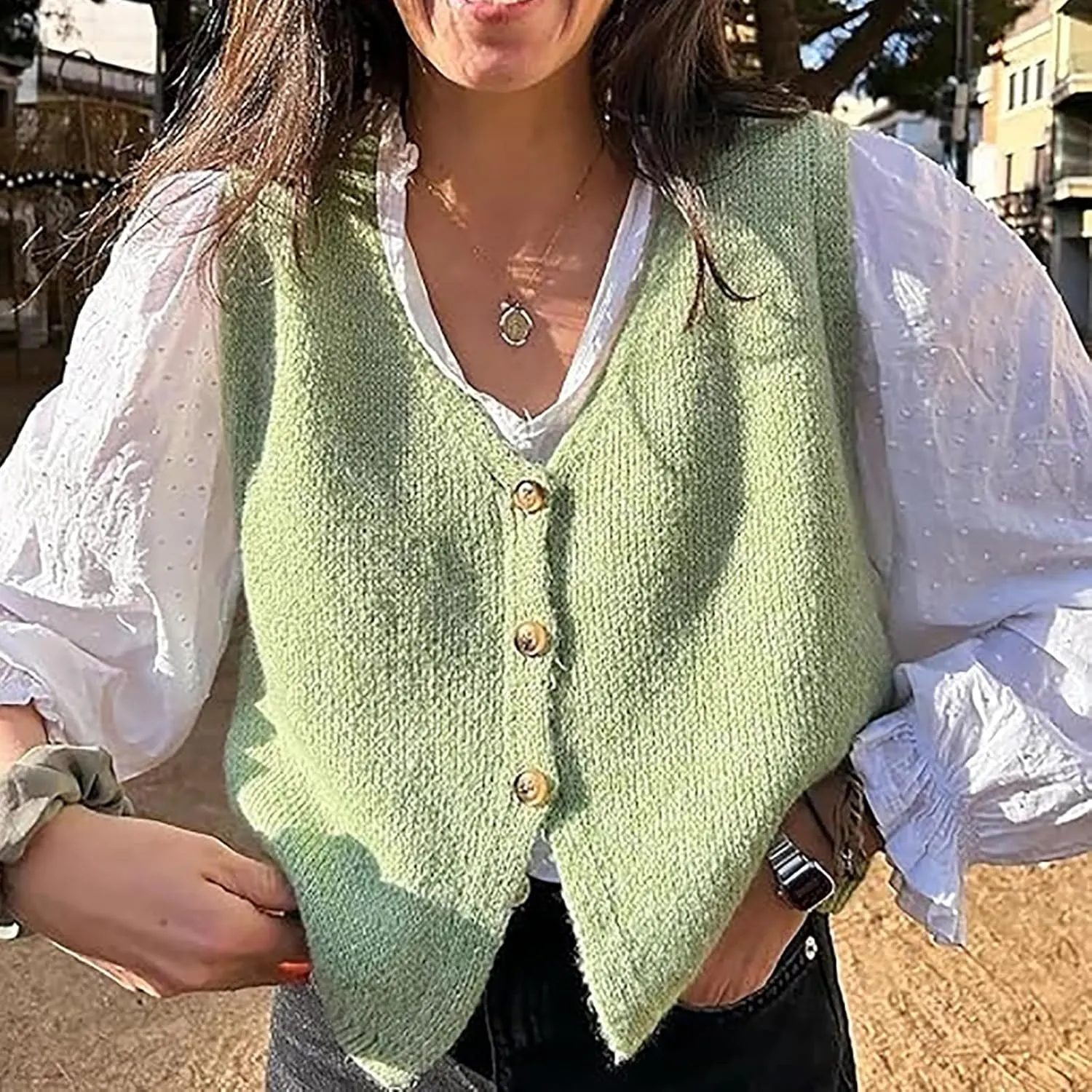 Knit Sweater Vest for Women V Neck Button Down Sleeveless Crop Knit Cardigan Open Front Sweater Vest Going Out Top