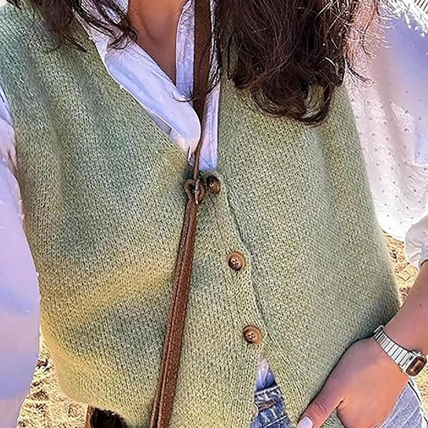Knit Sweater Vest for Women V Neck Button Down Sleeveless Crop Knit Cardigan Open Front Sweater Vest Going Out Top