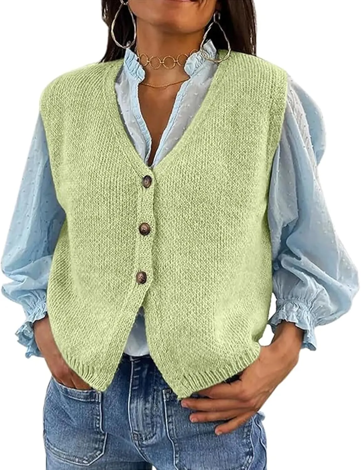 Knit Sweater Vest for Women V Neck Button Down Sleeveless Crop Knit Cardigan Open Front Sweater Vest Going Out Top