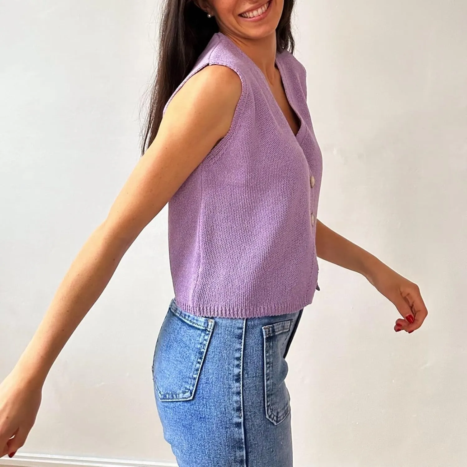 Knit Sweater Vest for Women V Neck Button Down Sleeveless Crop Knit Cardigan Open Front Sweater Vest Going Out Top