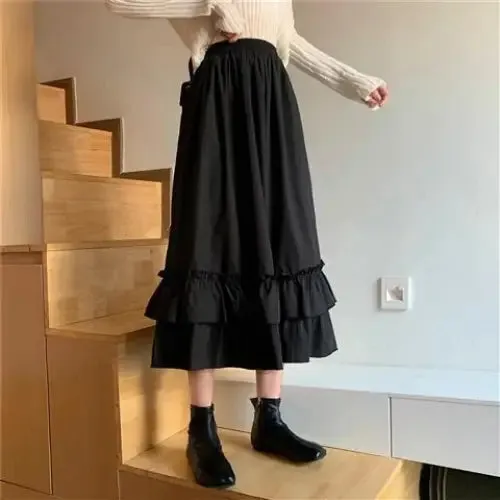 Korean Style Dark Gothic Ruffle Skirt