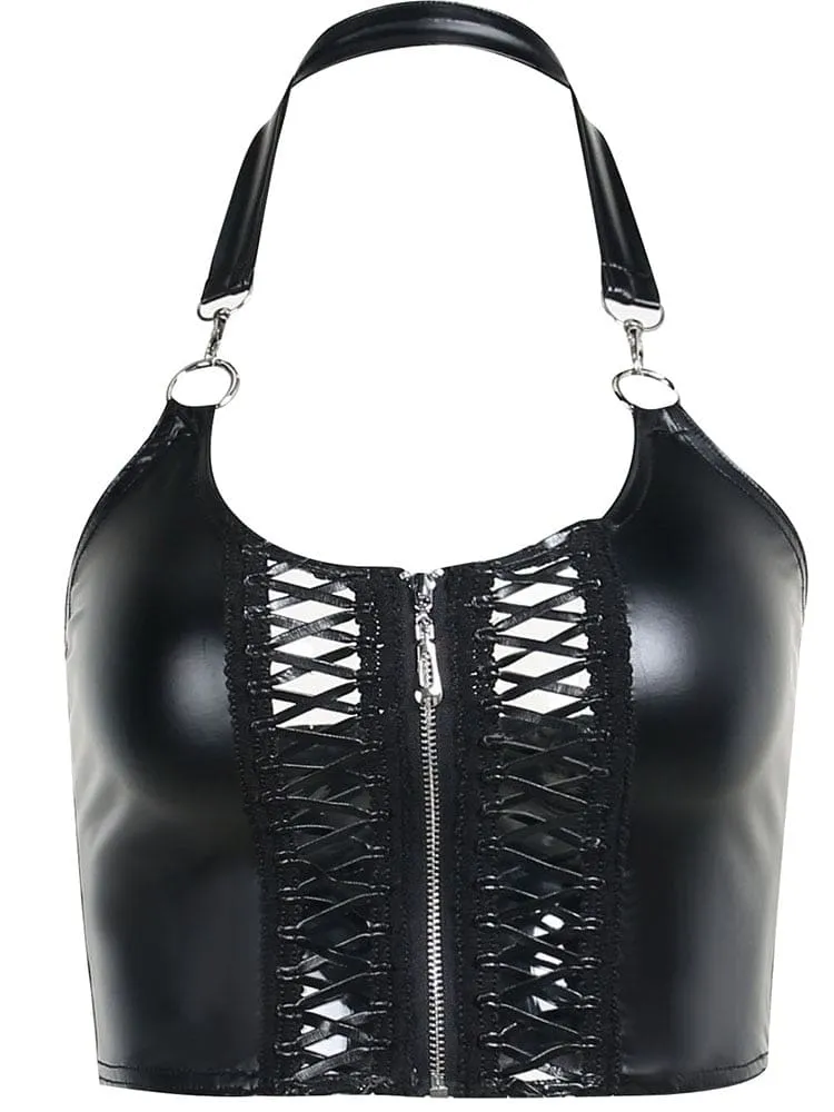 Latex Zip Up Cropped Tank Top