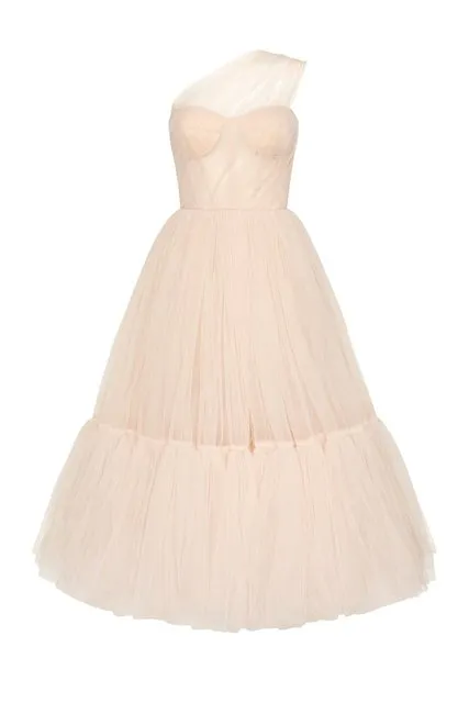 Lilac Tulle One Shoulder Tea Length Evening Dress SF005