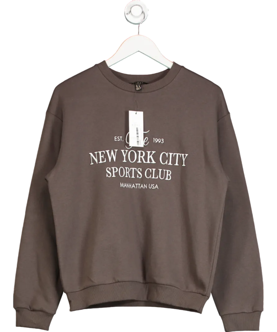 lipsy london Brown Embroidered Round Neck Sweatshirt UK 10