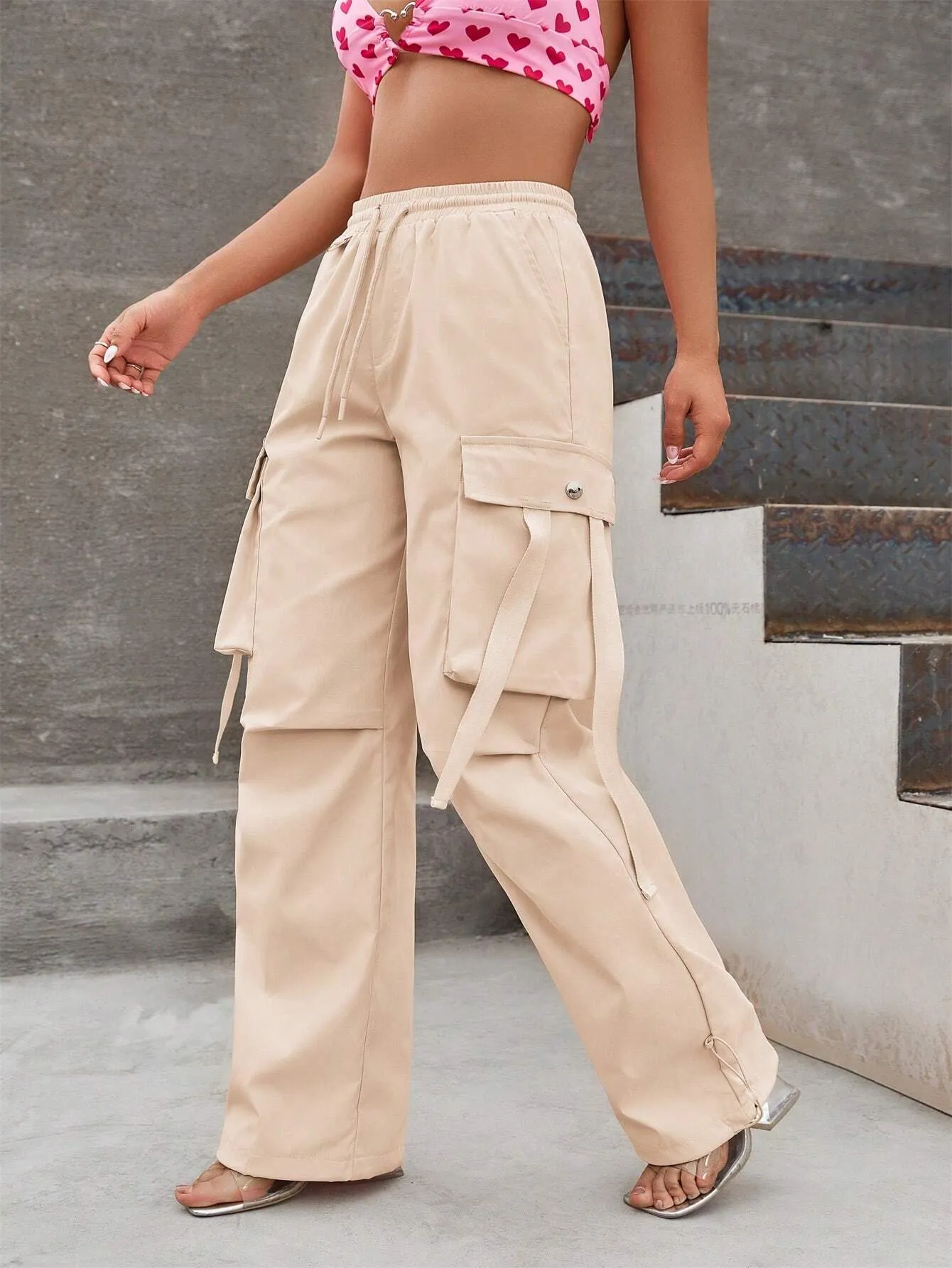 Loose Drawstring Parachute Pant