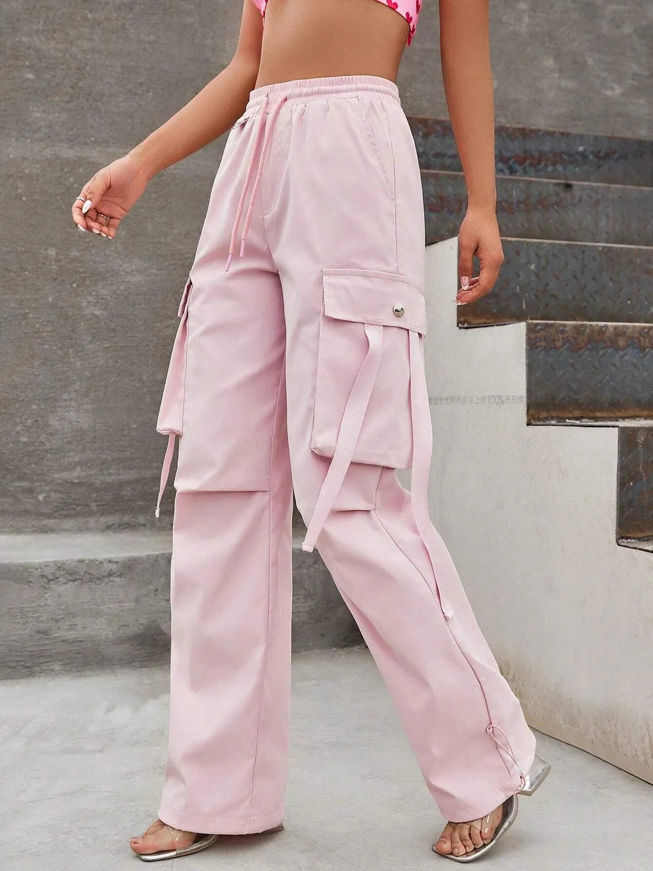 Loose Drawstring Parachute Pant
