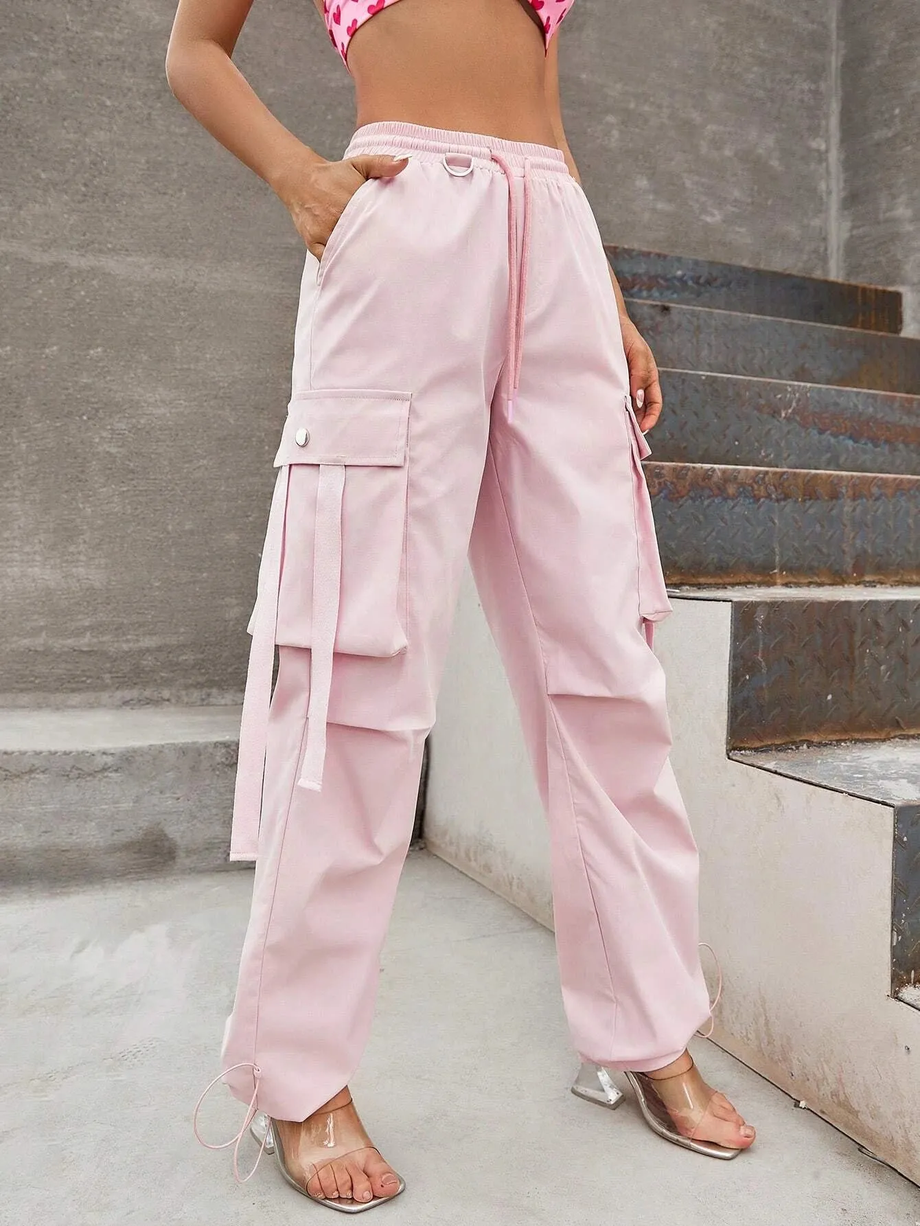 Loose Drawstring Parachute Pant