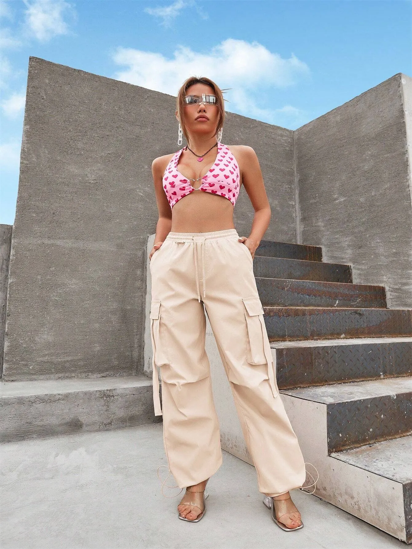 Loose Drawstring Parachute Pant