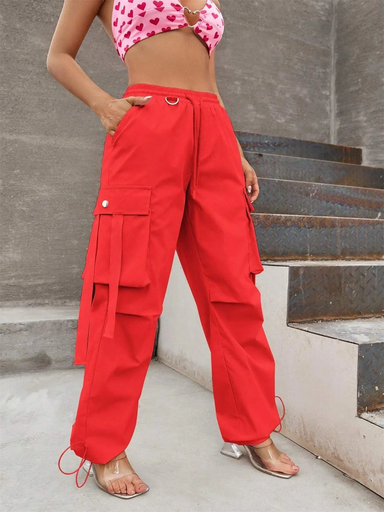 Loose Drawstring Parachute Pant