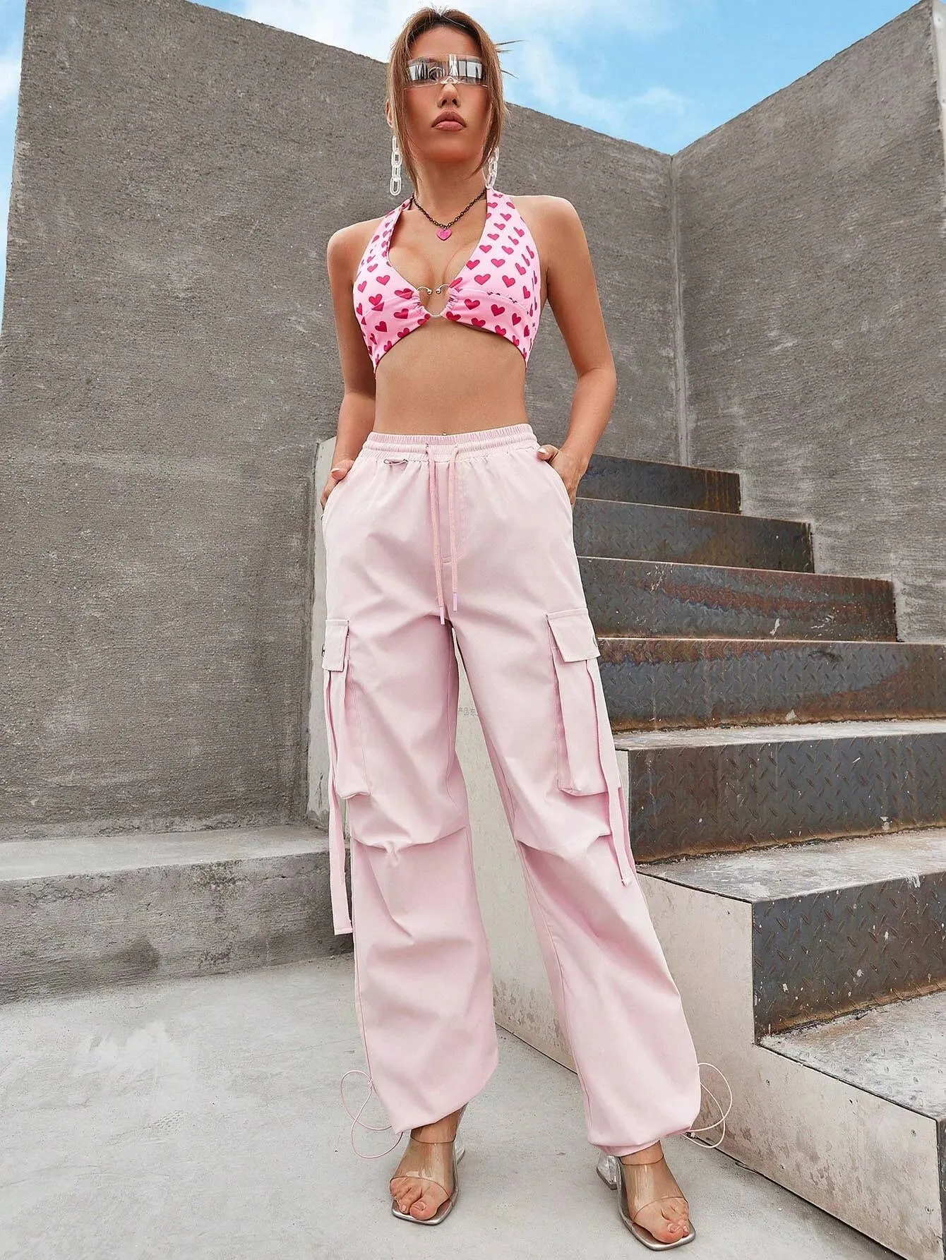 Loose Drawstring Parachute Pant