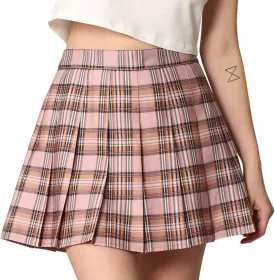 Made By Johnny Womens' Girls' High Waist Mini Plaid School Uniform Pleated Skater Tennis Skirt with Lining Shorts