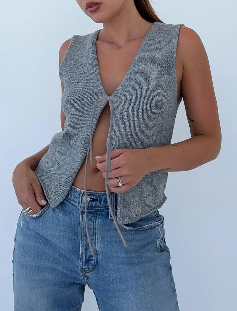Meihuida Women Vest Top Tie Front Y2k Crochet Knit V Neck Sleeveless Vest Casual Streetwear