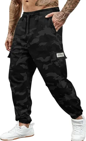 Men's Camo Jogger Pants Military Army Combat Cargo Pants Leg-Bound Tapered Casual Camouflage Tactical Pants