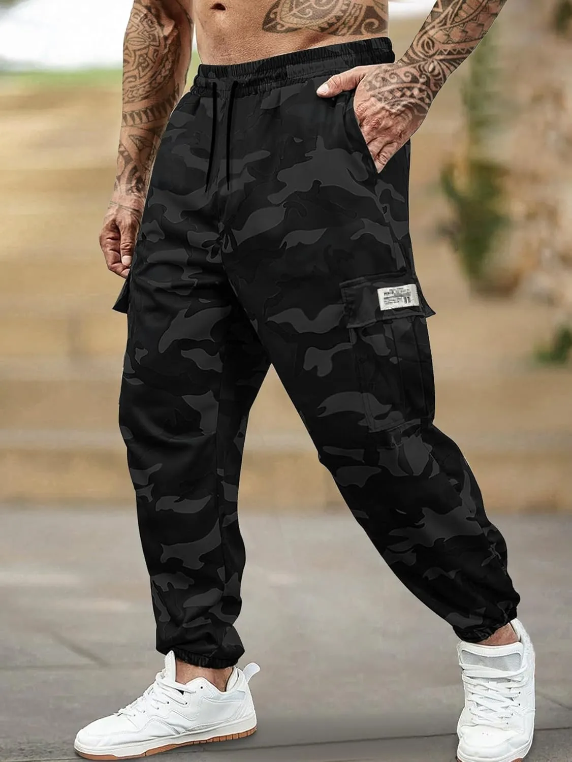 Men's Camo Jogger Pants Military Army Combat Cargo Pants Leg-Bound Tapered Casual Camouflage Tactical Pants