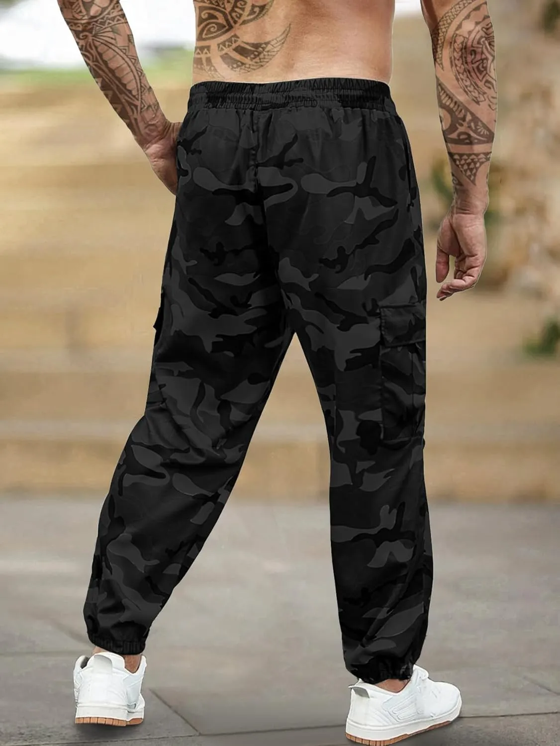 Men's Camo Jogger Pants Military Army Combat Cargo Pants Leg-Bound Tapered Casual Camouflage Tactical Pants