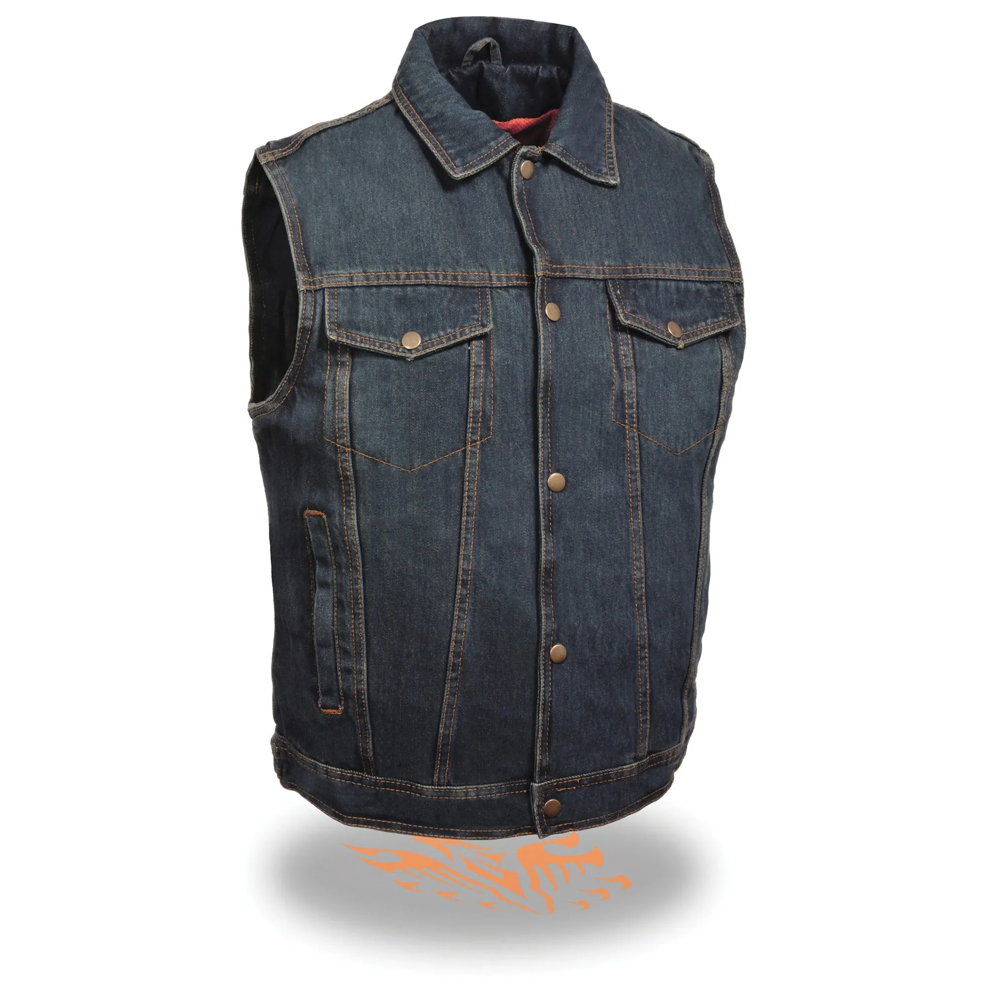 Men’s Snap Front Denim Vest w/ Shirt Collar