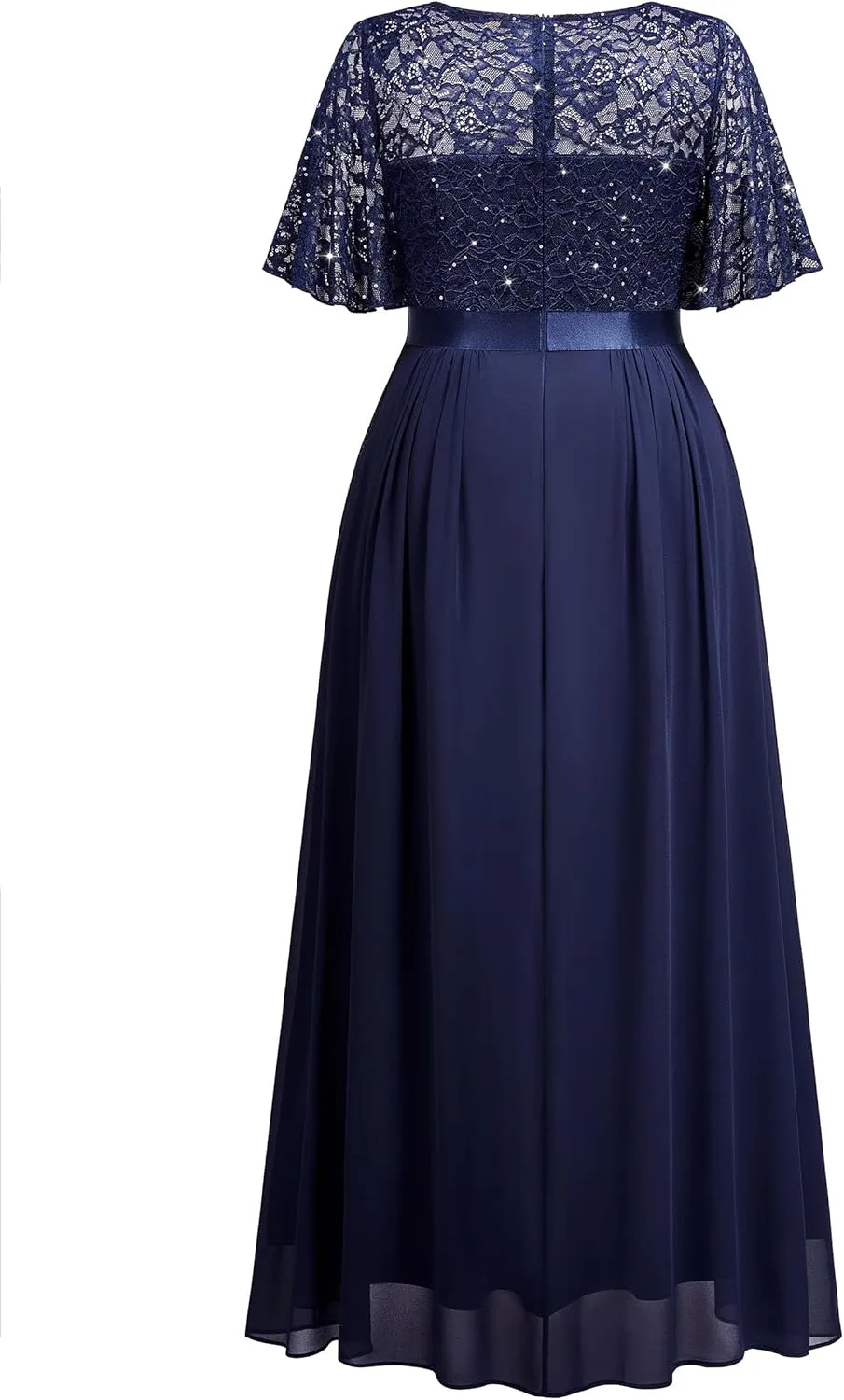 Miusol Women's Plus Size Sequin Lace Round Neck Butterfly Sleeves Formal Evening Maxi Dress