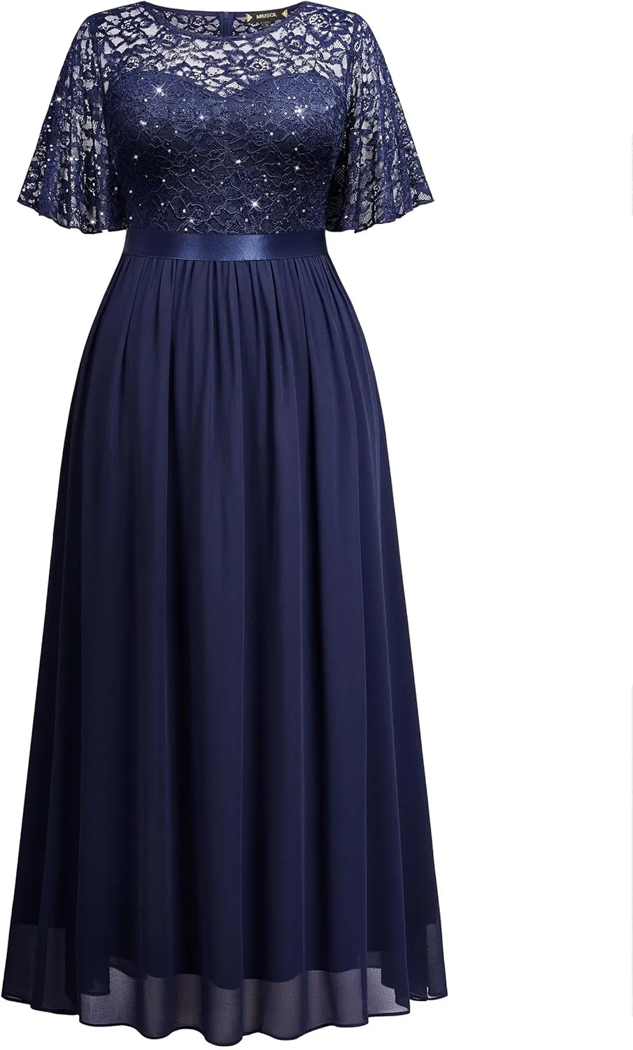 Miusol Women's Plus Size Sequin Lace Round Neck Butterfly Sleeves Formal Evening Maxi Dress