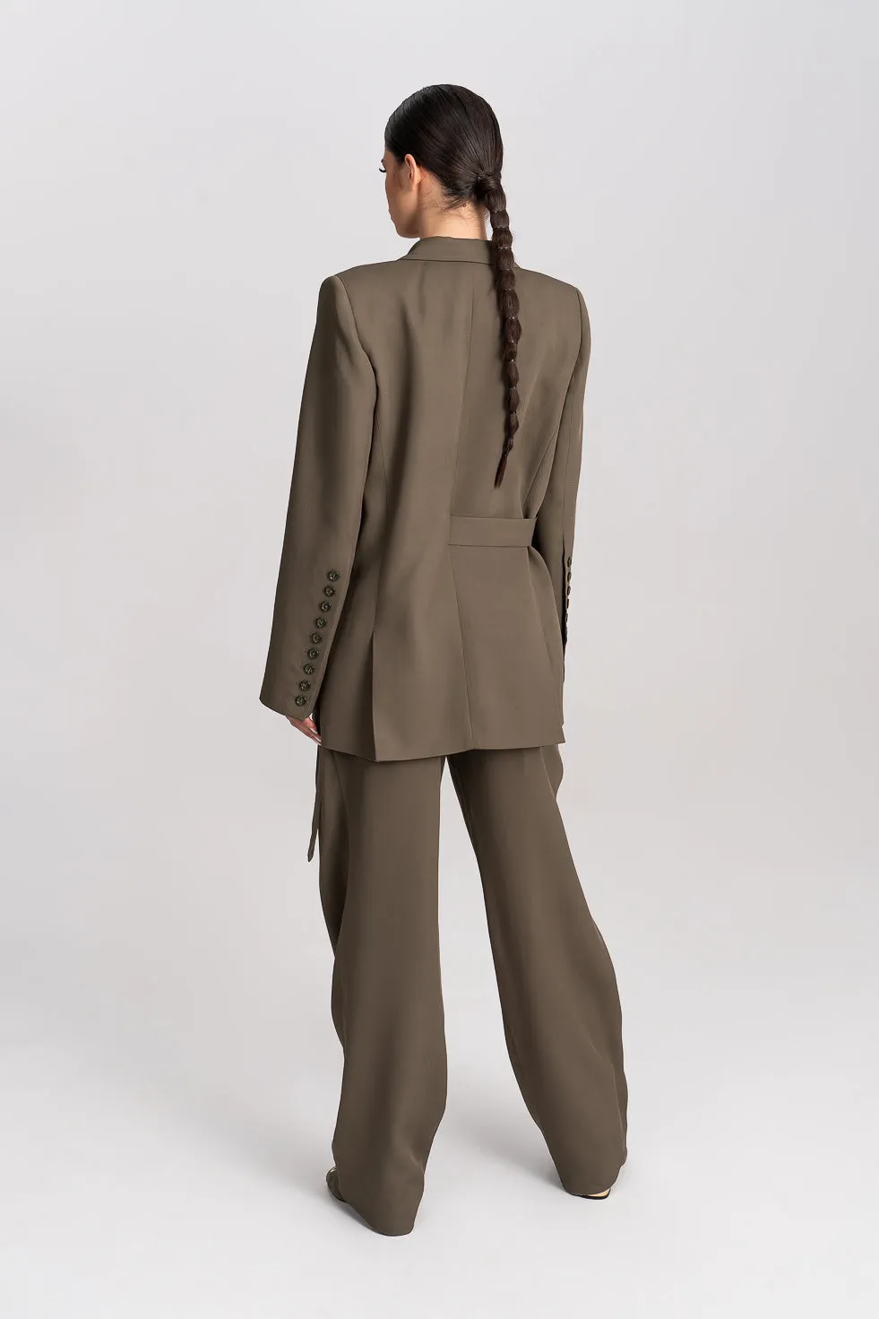 ’Nahla’ Khaki Oversized Double-Breasted Suit Blazer Khaki