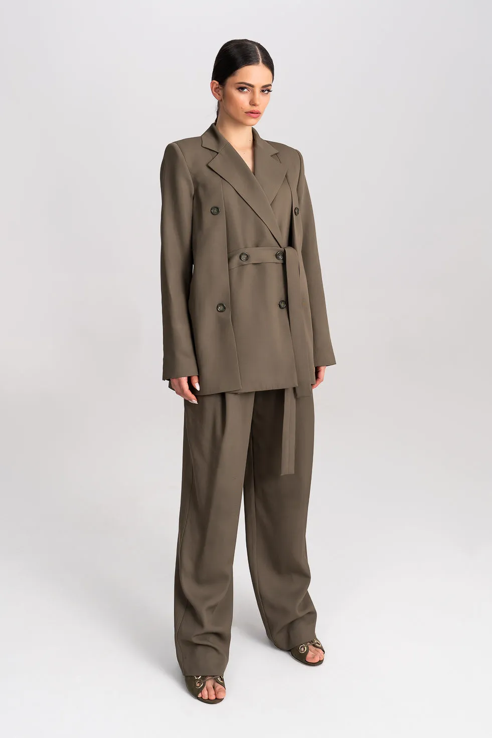 ’Nahla’ Khaki Oversized Double-Breasted Suit Blazer Khaki
