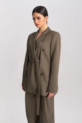 ’Nahla’ Khaki Oversized Double-Breasted Suit Blazer Khaki