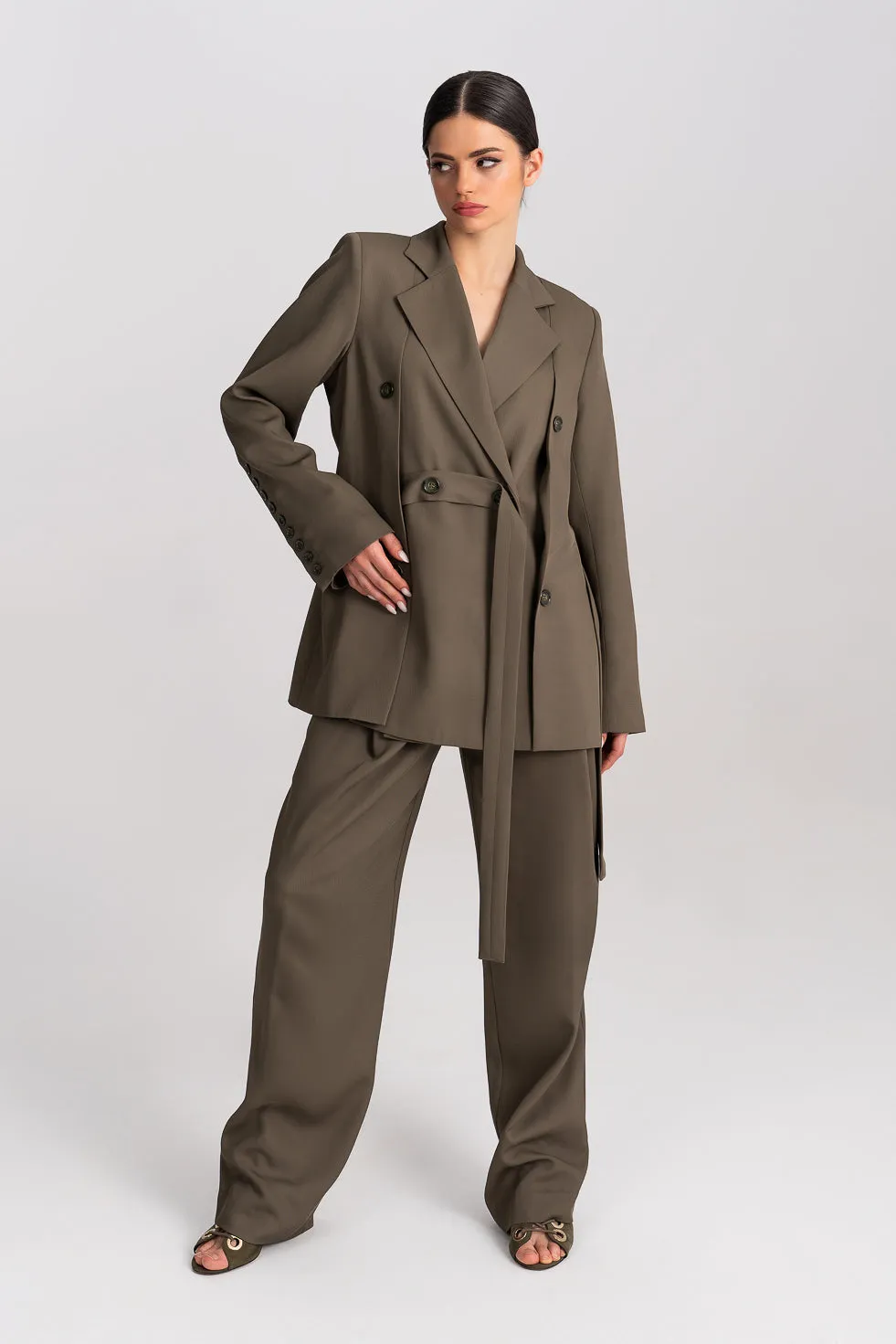 ’Nahla’ Khaki Oversized Double-Breasted Suit Blazer Khaki